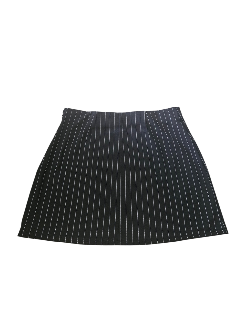 No Boundaries Black Pinstripe A-Line Mini Skirt with White Stripes